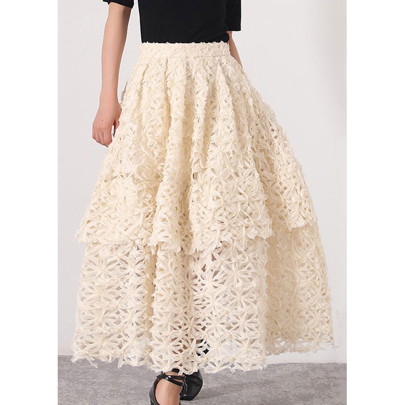 Art Beige Hollow Out High Waist Skirt Summer