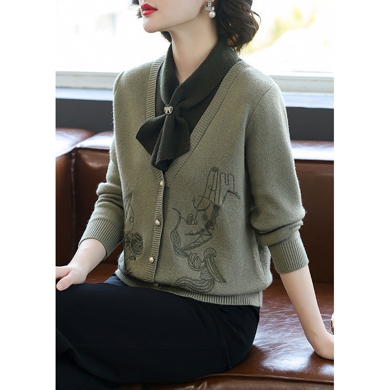 Beautiful Green Bow Patchwork Knit Pullover Spring