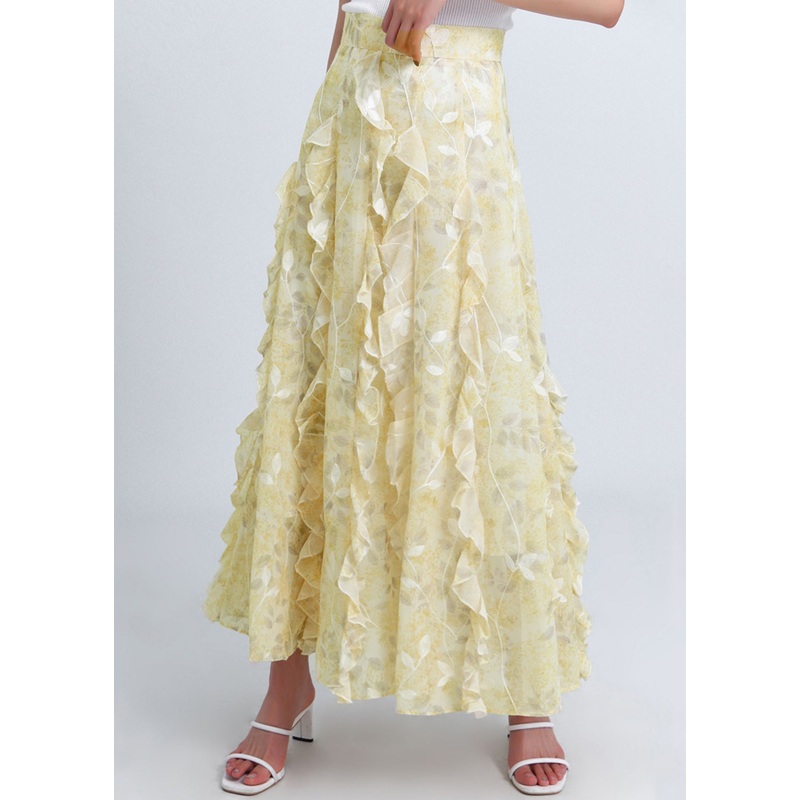 Bohemian Yellow Ruffled Original Design Chiffon Skirt Summer