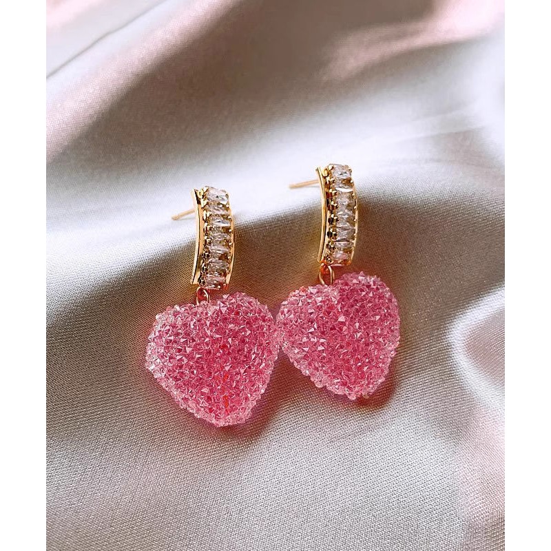 Cute Pink Copper Alloy Peach Heart Drop Earrings
