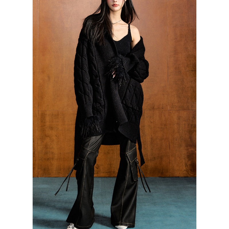Fashion Black Patchwork Knit Two-Piece Set Spring