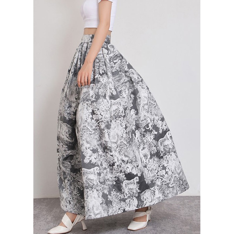 Italian Black Print Zippered Pockets Cotton Skirts Summer