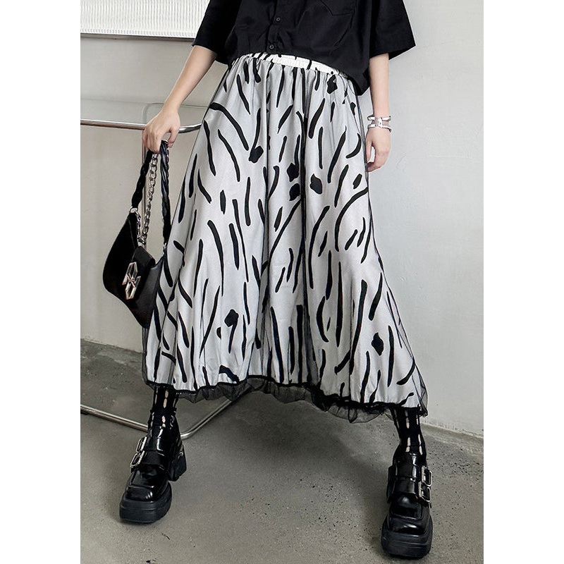 Loose White Elastic Waist Tulle Patchwork Skirt Summer