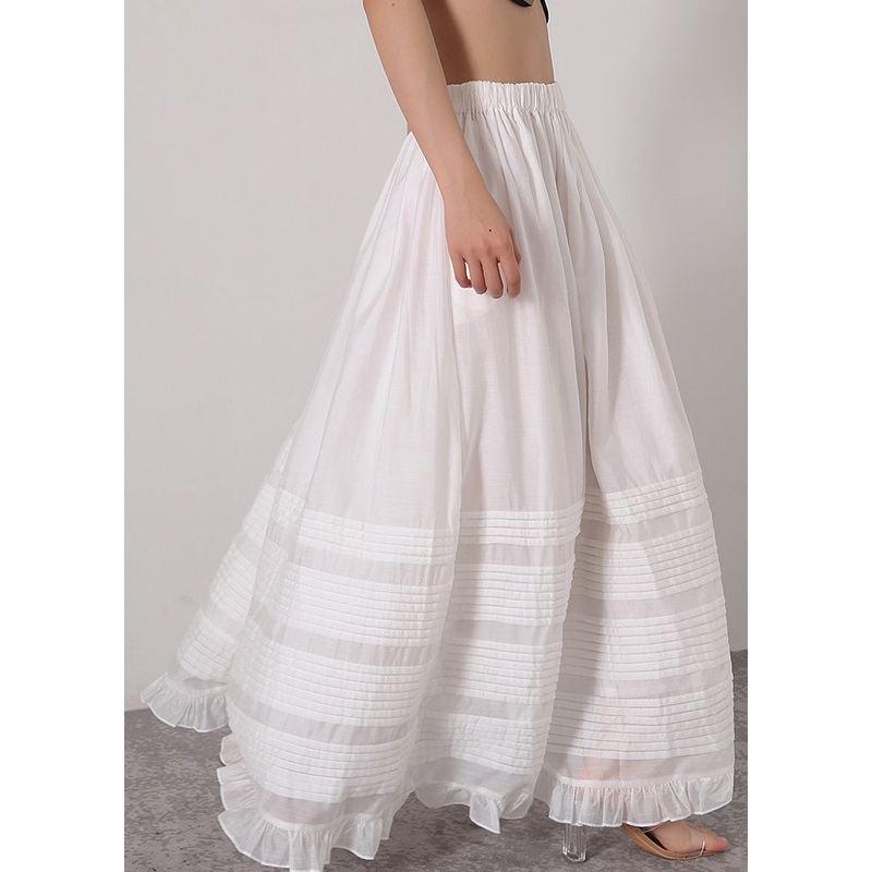 Loose White Ruffled Elastic Waist Silk Cotton Skirts Summer