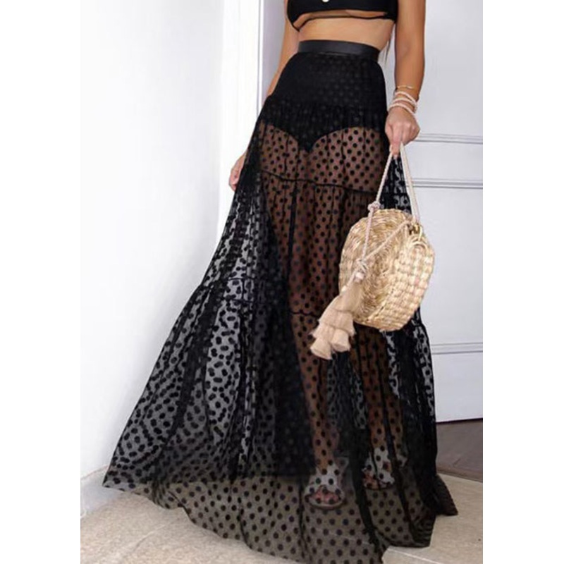 New Black Dot Elastic Waist Tulle Swimwear Skirts Summer