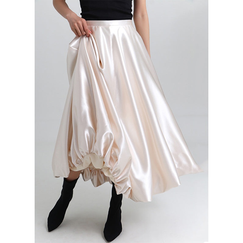 New Champagne Color Solid High Waist Silk Skirt Spring