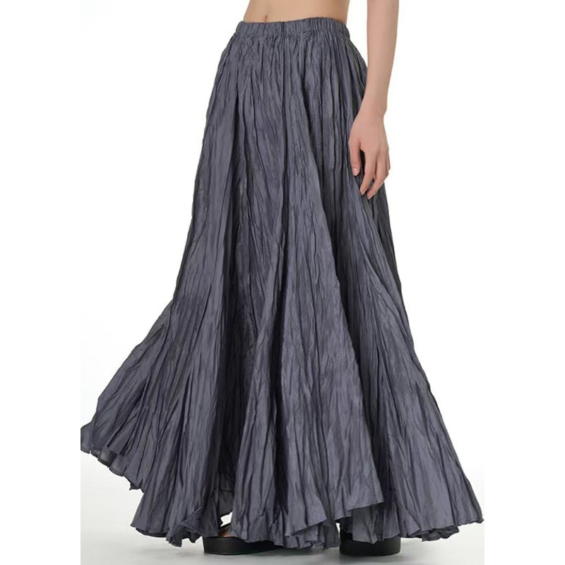 New Grey Wrinkled Elastic Waist Cotton Skirts Summer