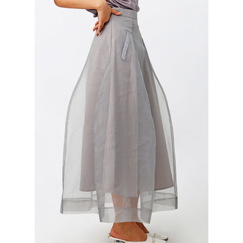New Grey Zippered Solid High Waist Tulle Skirts Summer