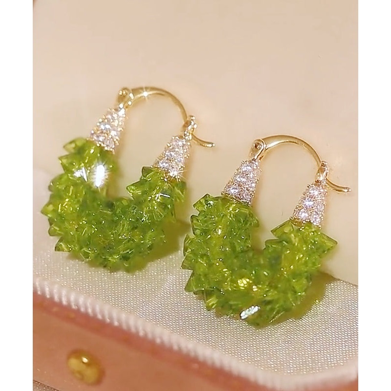Original Design Green Copper Alloy Zircon Crystal Hoop Earrings