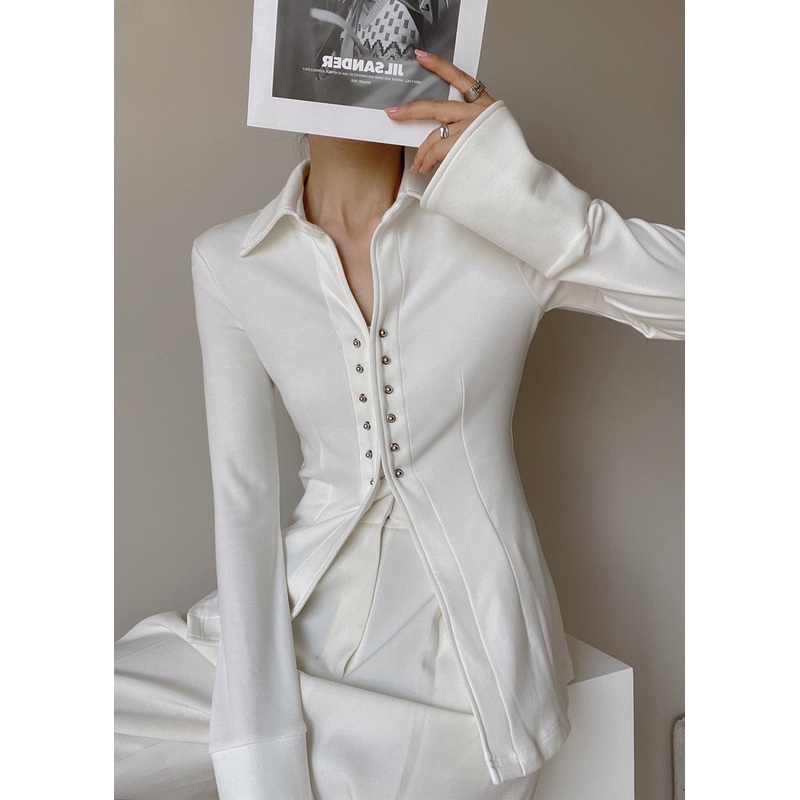 Original Design White Peter Pan Collar Slim Fit Cotton Shirt Spring