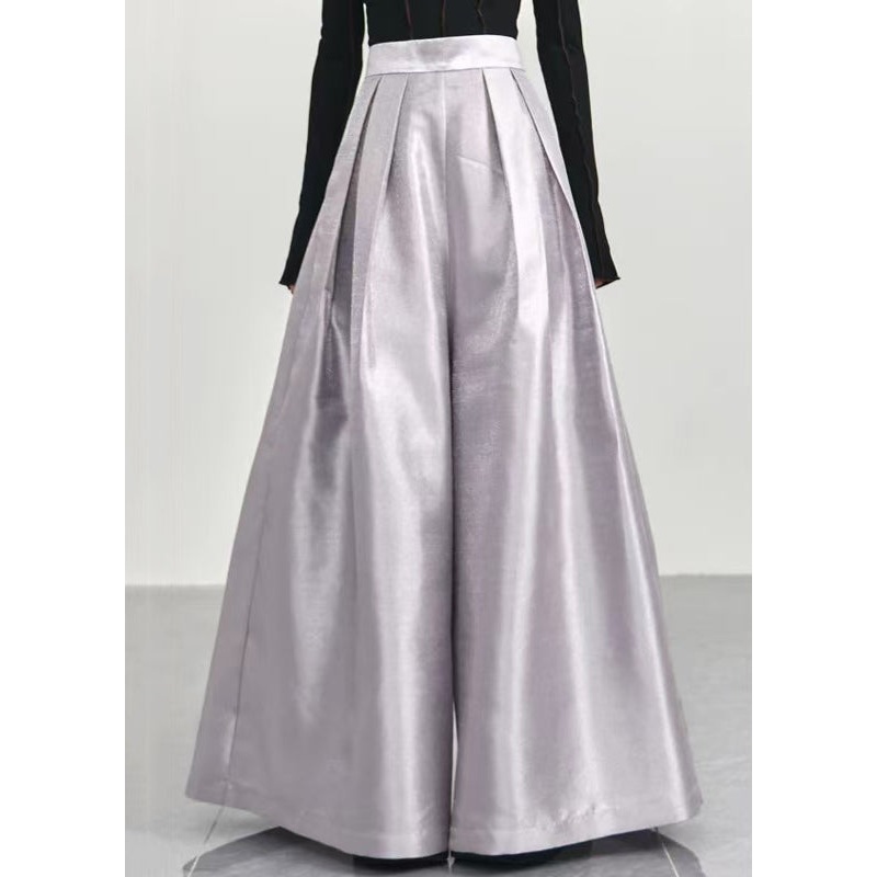 Simple Grey High Waist Solid Cotton Wide Leg Pants Spring