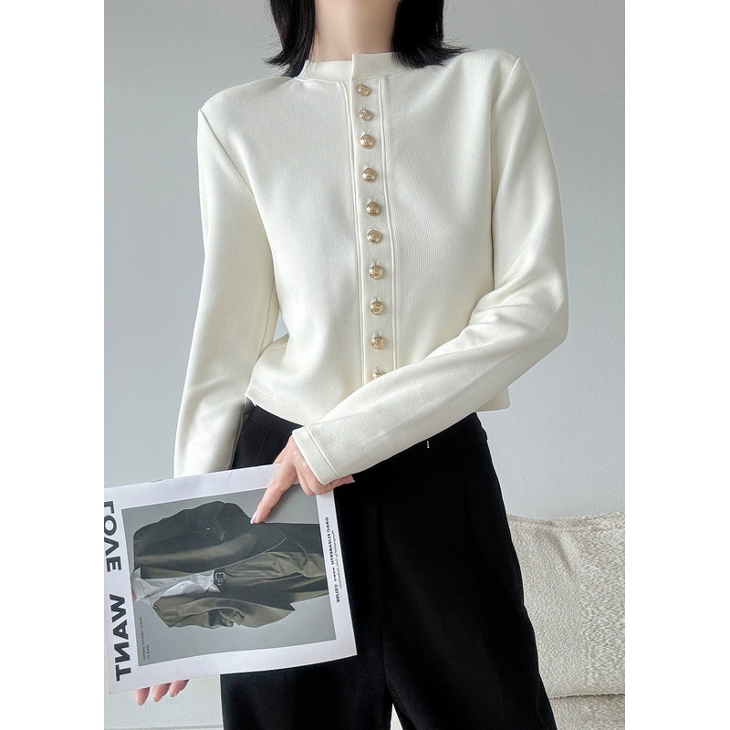 Style White O Neck Button Patchwork Knit Cardigans Spring