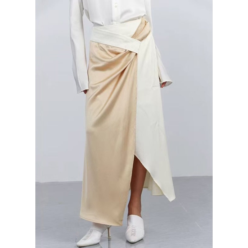 Stylish Khaki Asymmetrical Patchwork Cotton Skirt Spring