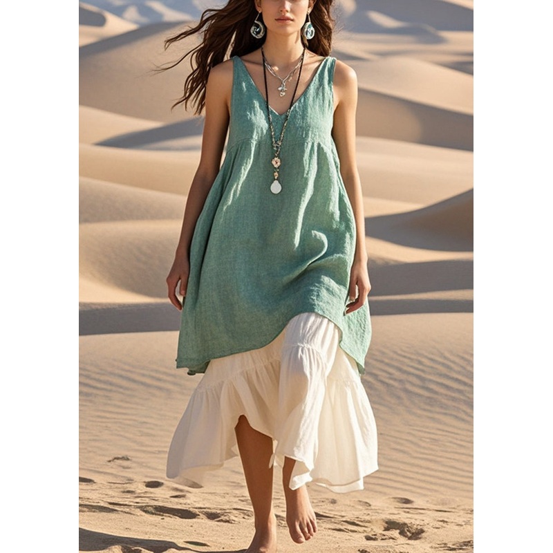 Art Green Oversized Patchwork Cotton Vacation Dresses Summer