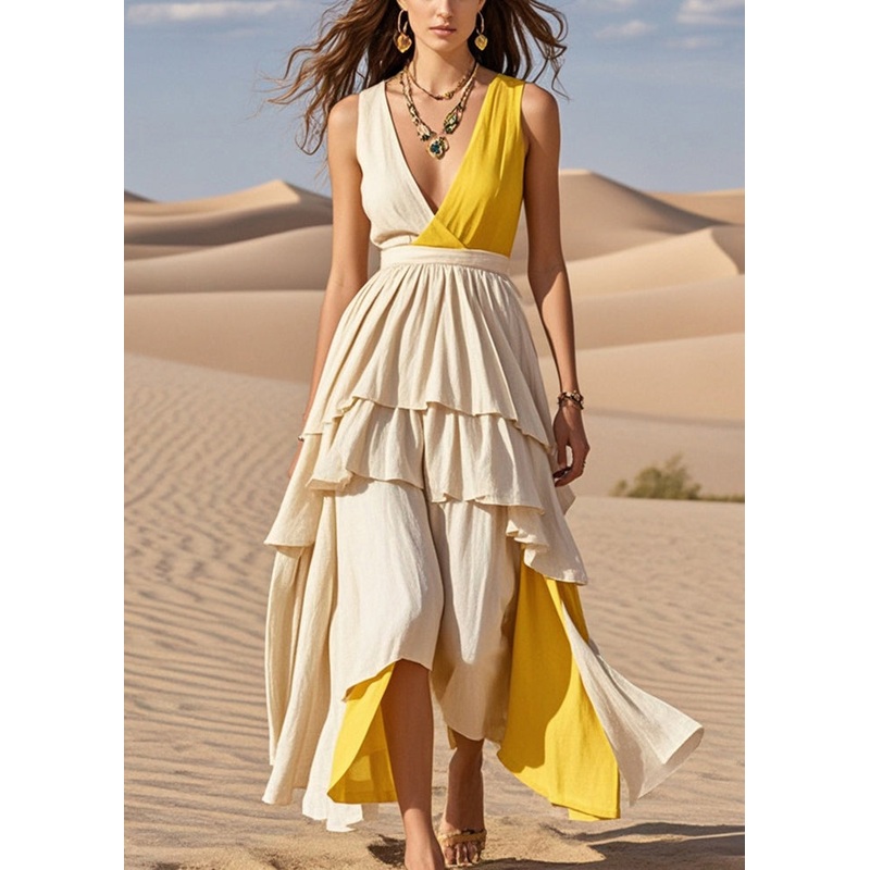 Art White Asymmetrical Patchwork Exra Large Hem Cotton Robe Dresses Summer