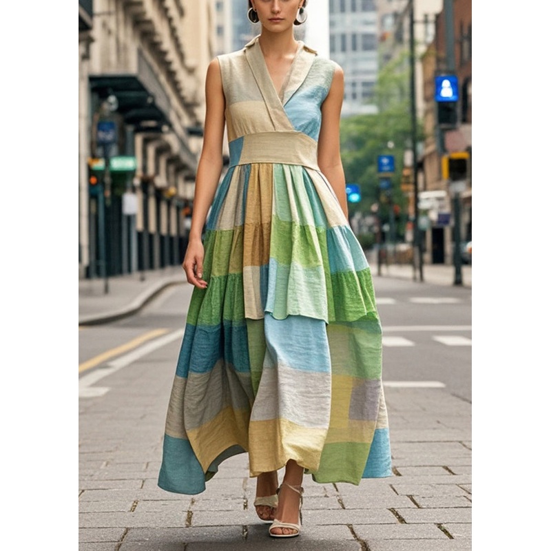Beautiful Cinched Plaid Cotton Vacation Dresses Sleeveless