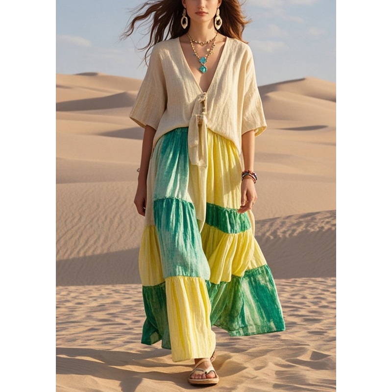 Beautiful Light Camel Patchwork Cotton Holdiay Dress Summer