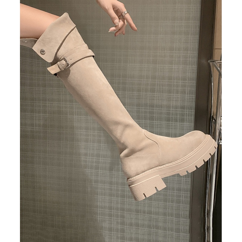 Beige Boots Platform Suede Fine Stylish Splicing