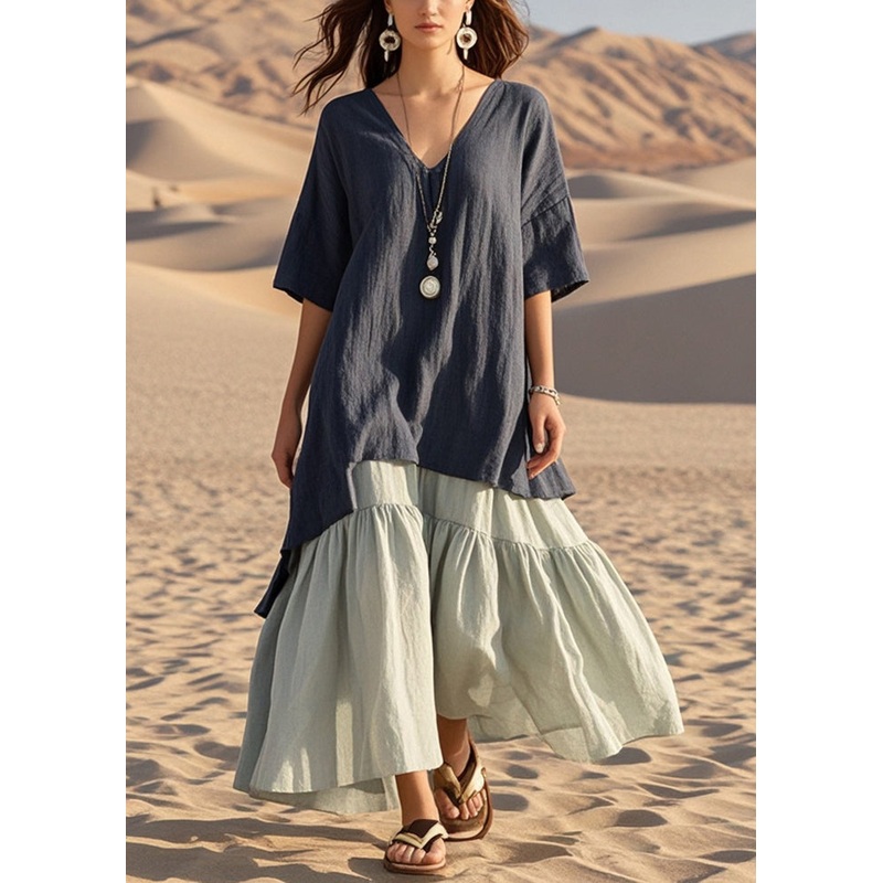 Bohemian Black Oversized Patchwork Cotton Holiday Dress Summer