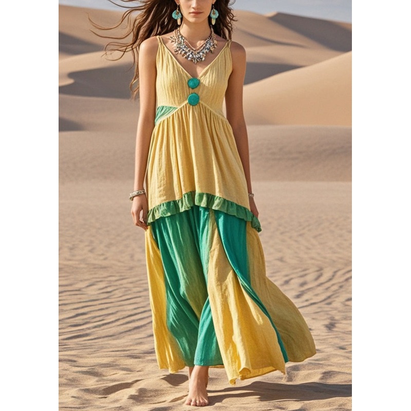 Boutique Yellow Patchwork Tie Dye Cotton Cami Dress Summer