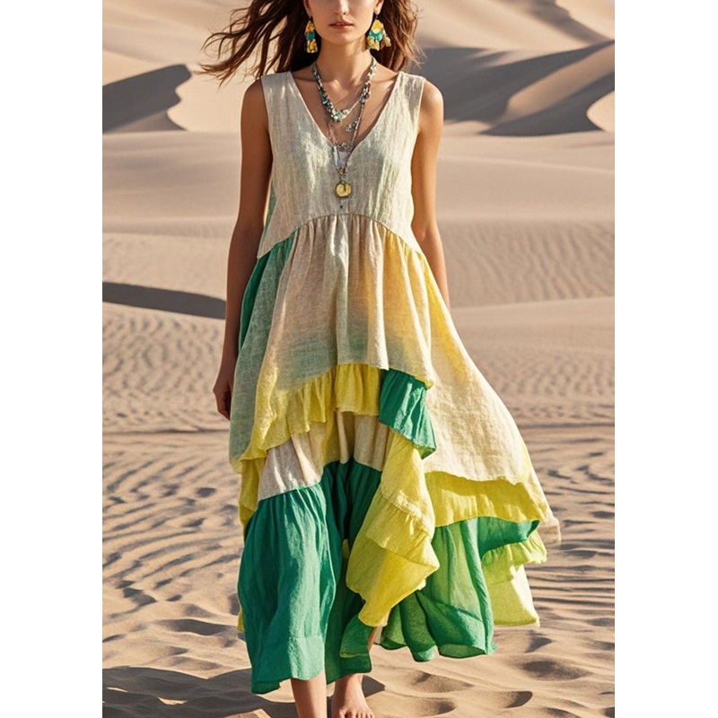 Casual Oversized Patchwork Exra Large Hem Cotton Long Dress Summer