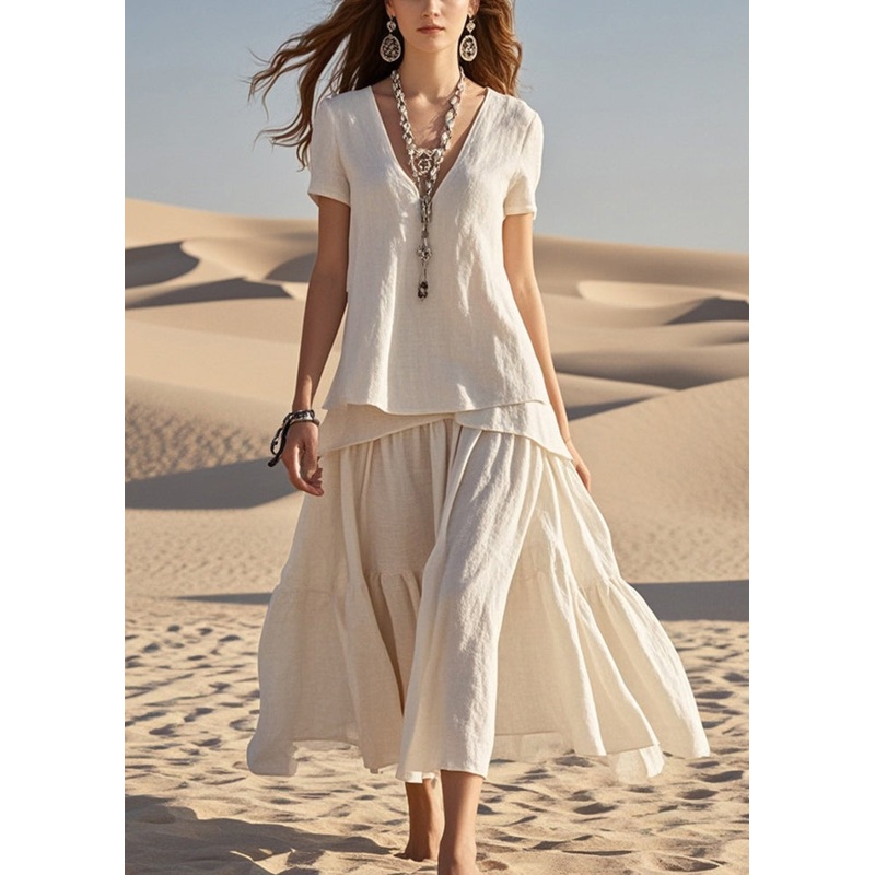 DIY White Asymmetrical Design Cotton Ankle Dress Summer