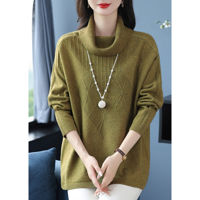 Elegant Green Turtle Neck Cozy Warm Woolen Knit Sweaters Spring