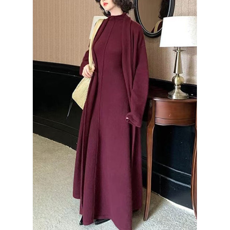 New Purple High Waist Coat And Dress Woolen Two Pieces Set Spring