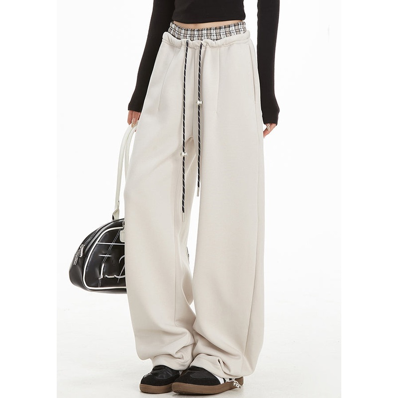 Apricot Drawstring Tie Waist Wide Leg Pants