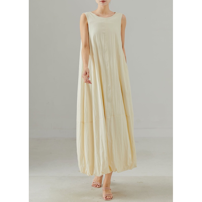 Apricot Patchwork Cotton Dress Oversized Lace Up Sleeveless