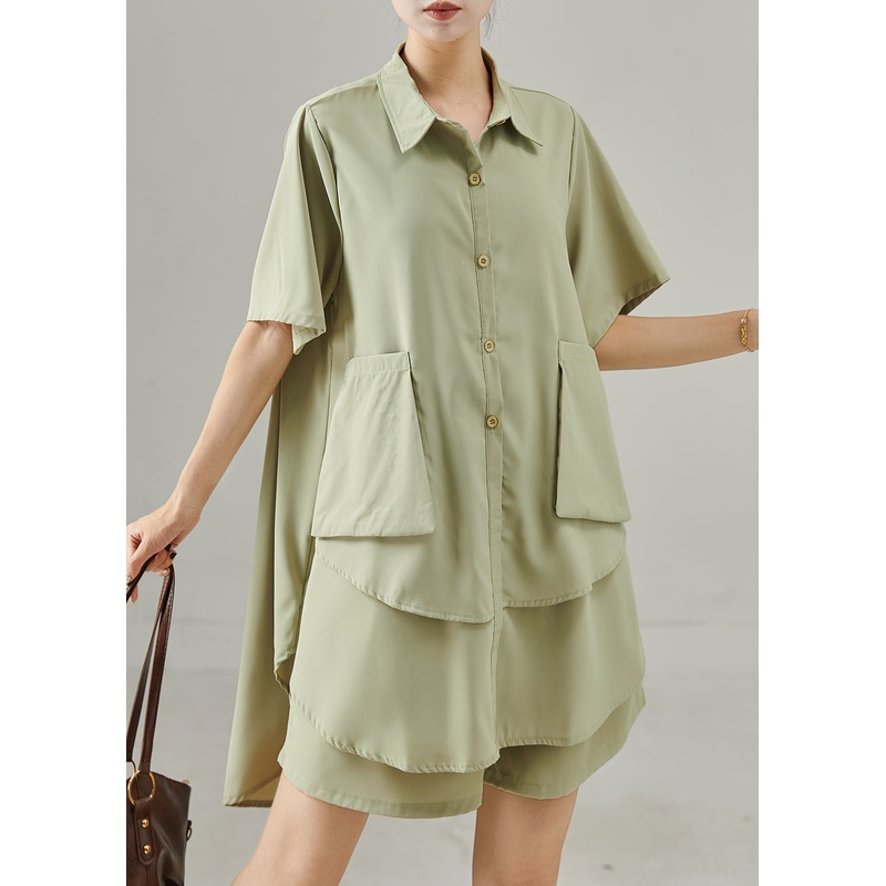 Bohemian Green Asymmetrical Chiffon Two Piece Suit Set Summer