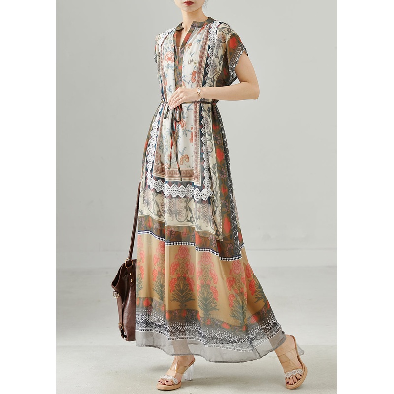 Bohemian Khaki Oversized Print Chiffon Beach Dresses Summer