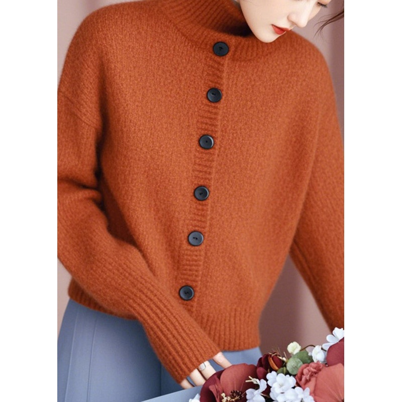 Boutique Orange Stand Collar Button Knit Cardigans Spring