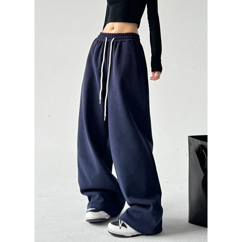 Brief Navy Patchwork Elastic Waist Wide Leg Pants Spring