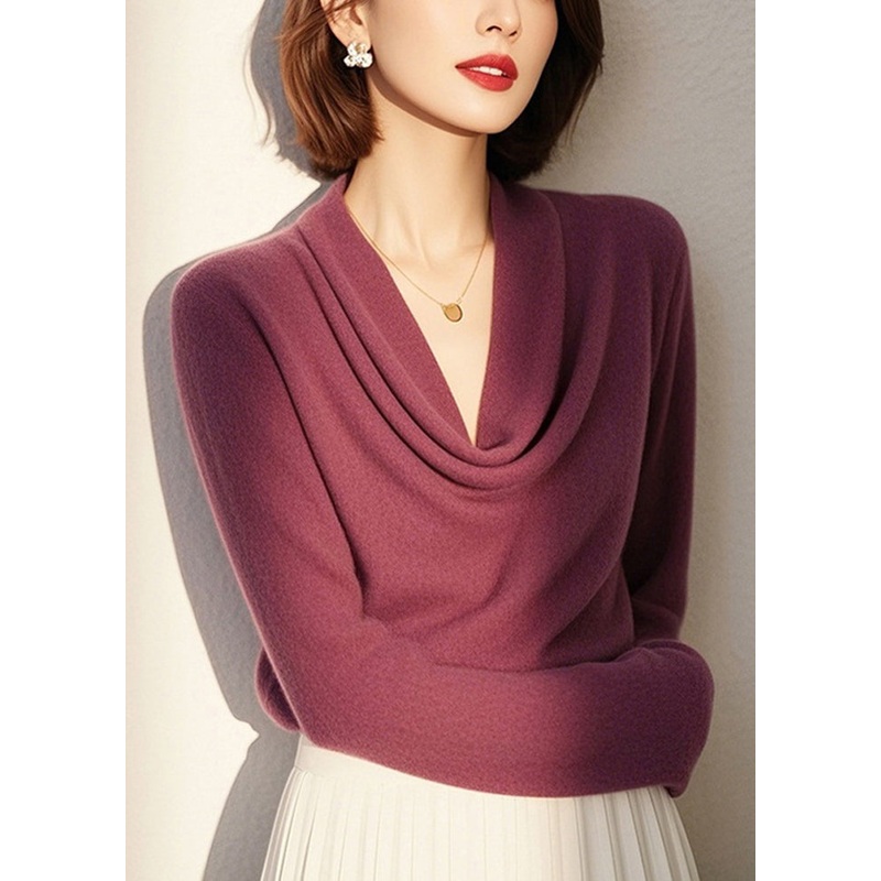 Classy Purple Turtle Neck Cozy Knit Sweaters Spring