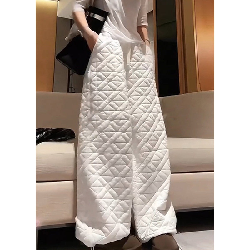 Italian White Asymmetrical Plaid Elastic Waist Pants Spring