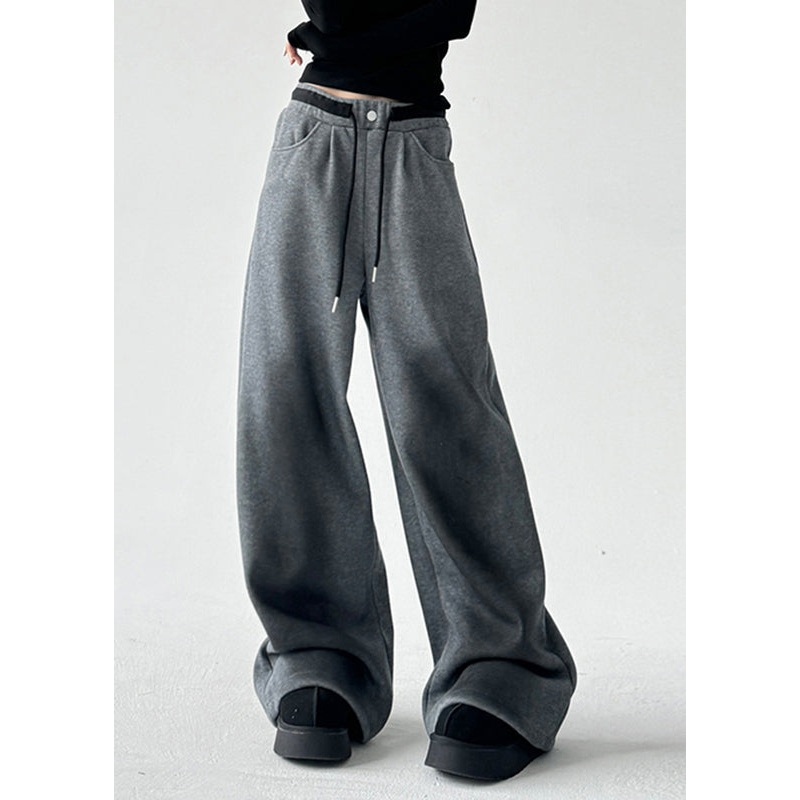 Natural Grey High Waist Patchwork Wide Leg Pants Spring