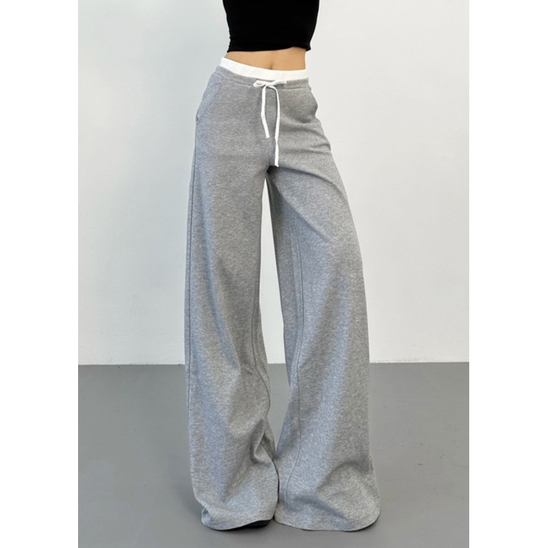 Natural Light Grey Tie Waist Wide Leg Pants Spring