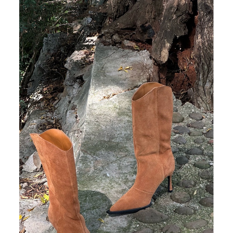 Original Design Splicing Stiletto Boots Brown Suede Pointed Toe