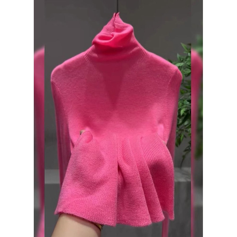 Women Pink Turtleneck Cotton Knit Sweater Tops Spring