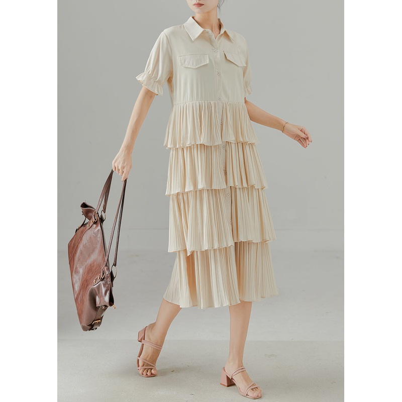 Apricot Patchwork Chiffon Dress Layered Ruffled Summer