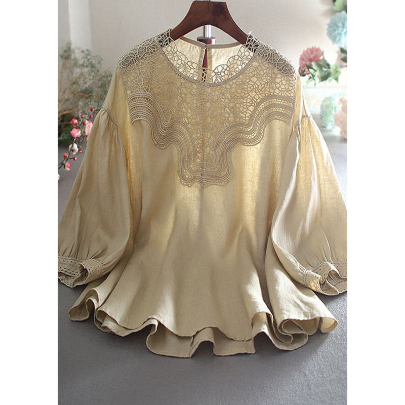 Art Apricot Oversized Patchwork Lace Blouse Tops Spring