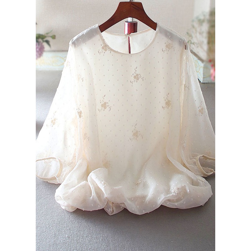 Beautiful Apricot Embroidered Chiffon Top Spring