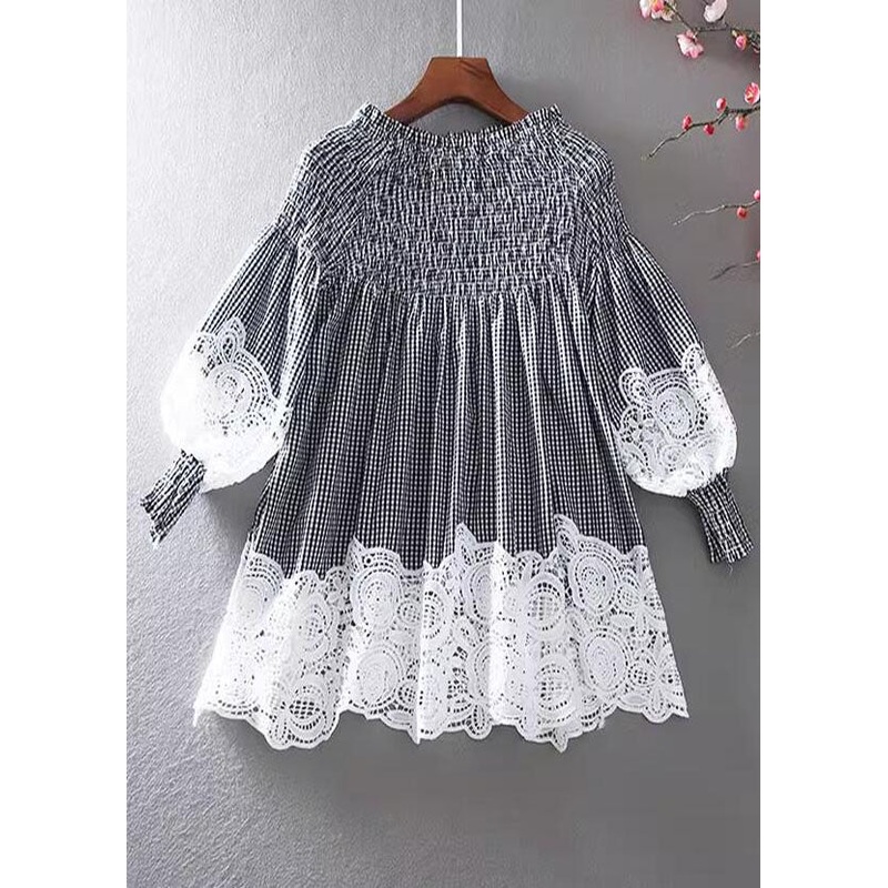 Bohemian Grey Wrinkled Patchwork Lace Shirt Spring