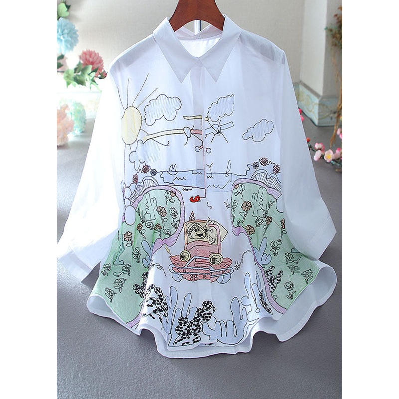 Boutique White Embroidered Cotton Shirt Tops Bracelet Sleeve