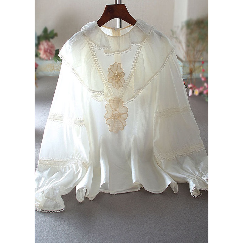 Casual Apricot Embroidered Floral Lace Top Spring