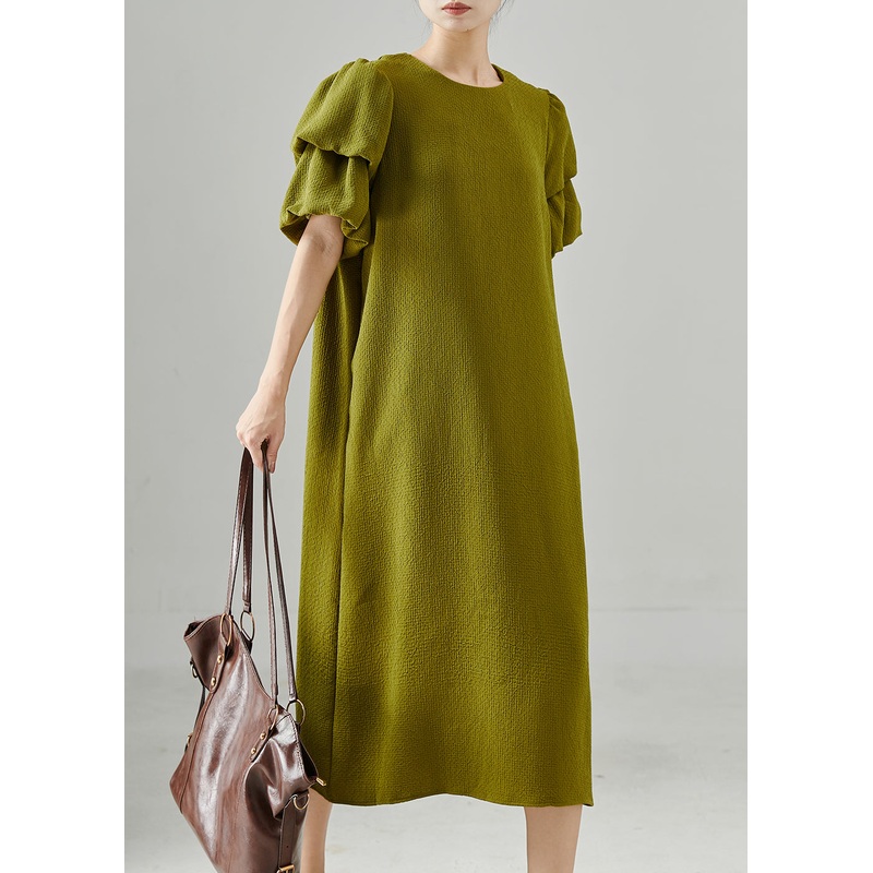 Casual Green Puff Sleeve Spandex Dresses Summer