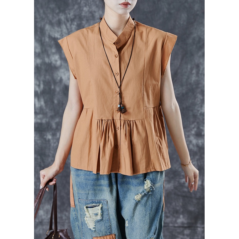 Khaki Patchwork Cotton Tank Tie Waist Sleeveless