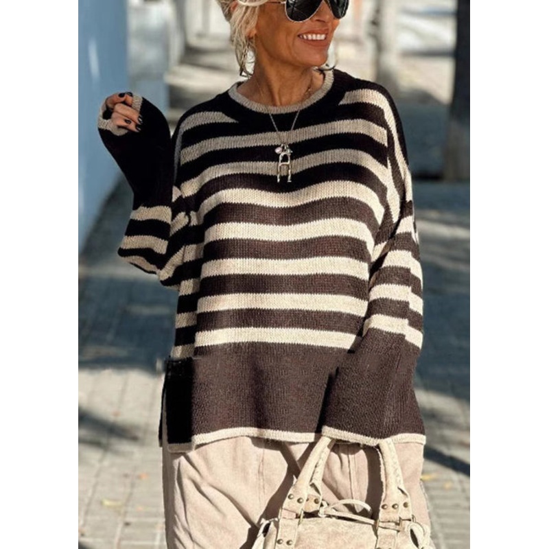 Loose Striped O Neck Cozy Knit Sweater Spring