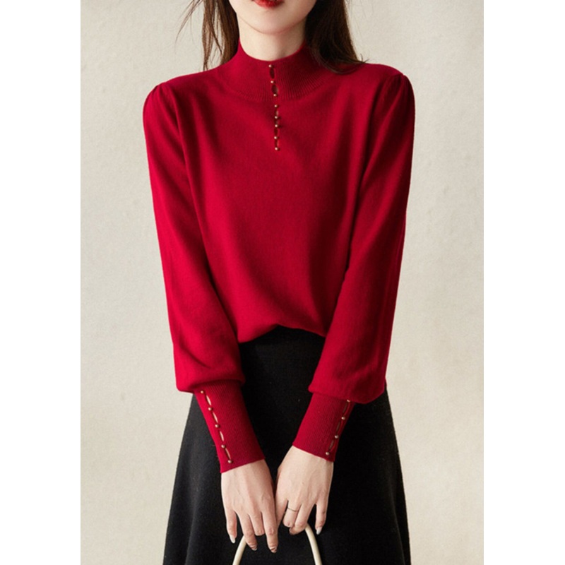New Red Hollow Out Solid Wool Knit Sweater Spring